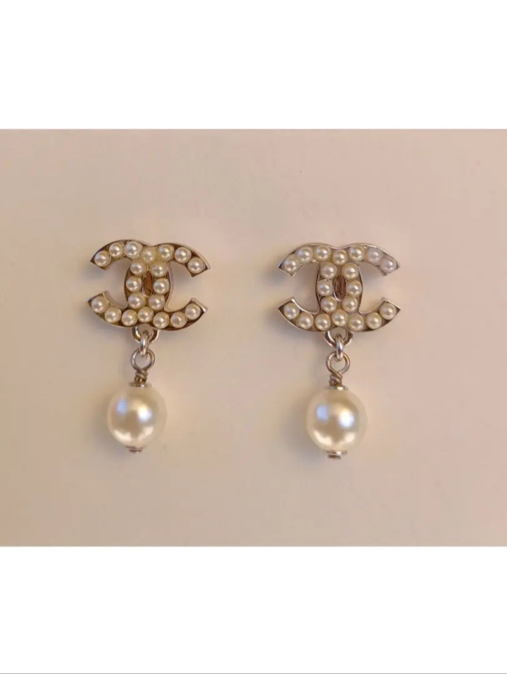 Authentic Chanel Interlocking Double CC With Pearl Drop Earrings